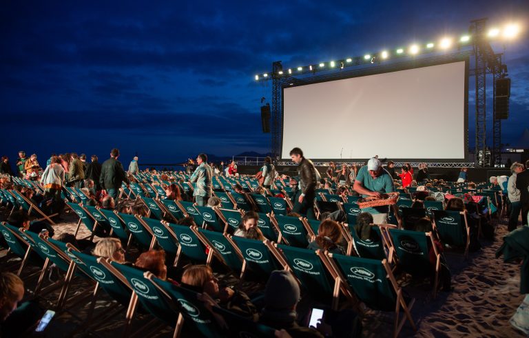 Photo of an outdoor film screening