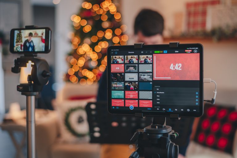 Photo of camera screen filming a festive scene