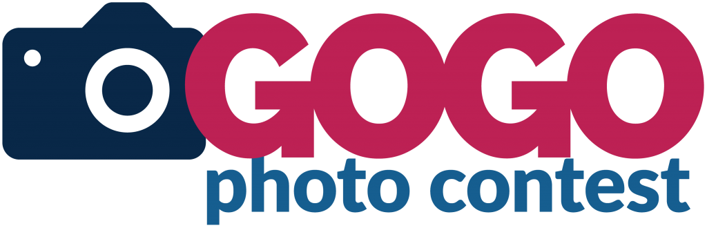 gogo photo contest logo with black camera and red font