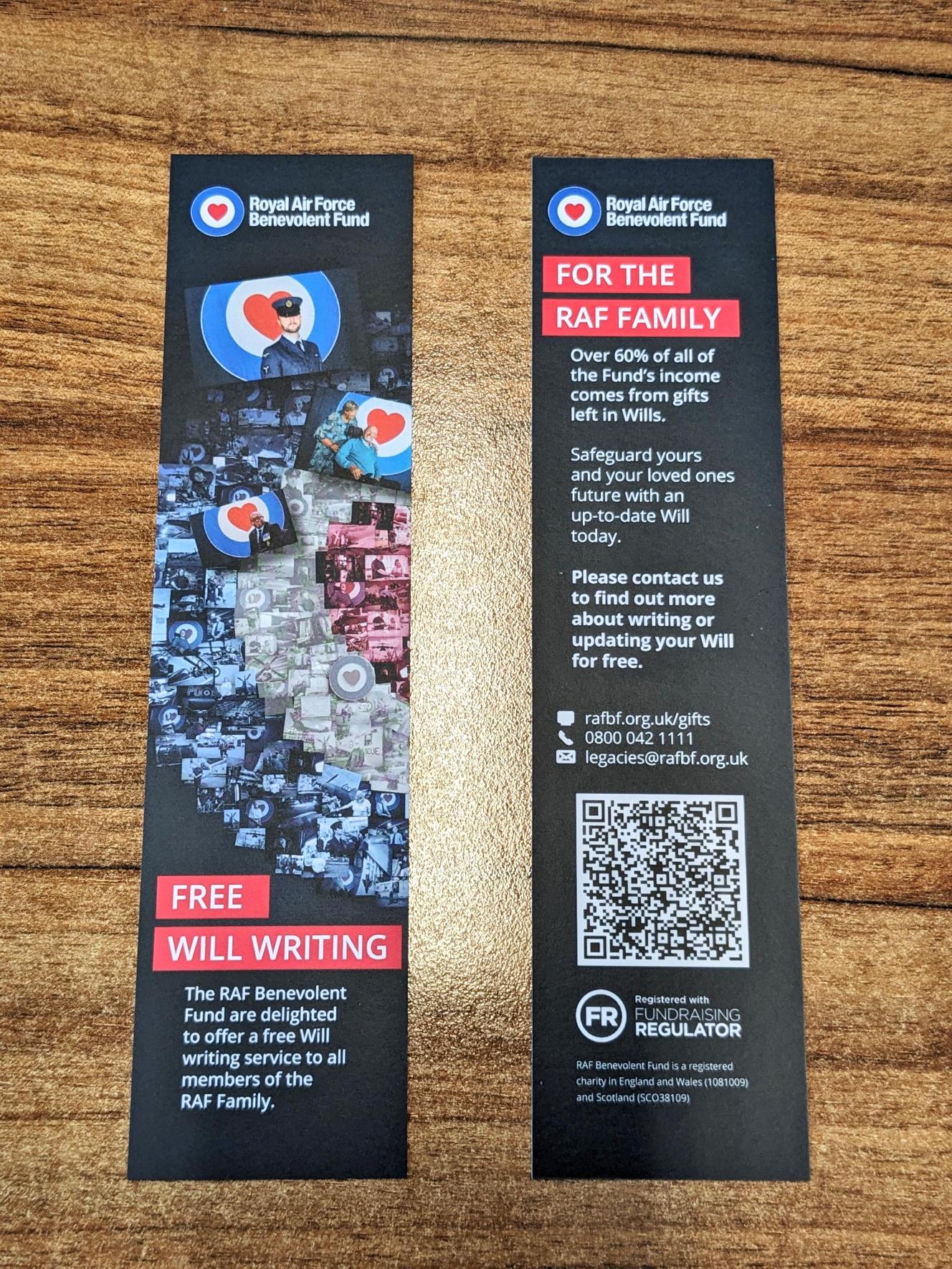 RAF Benevelont Fund bookmark example